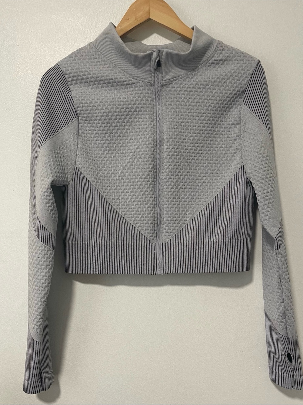 Daisy Grey Seamless Cropped Track Jacket 1X Gymshark Dupe Snatched Zip Up Top